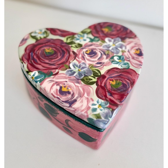 Lesal Other - Vintage Lesal Ceramics 6" Heart Trinket Box: Floral Pottery Dish